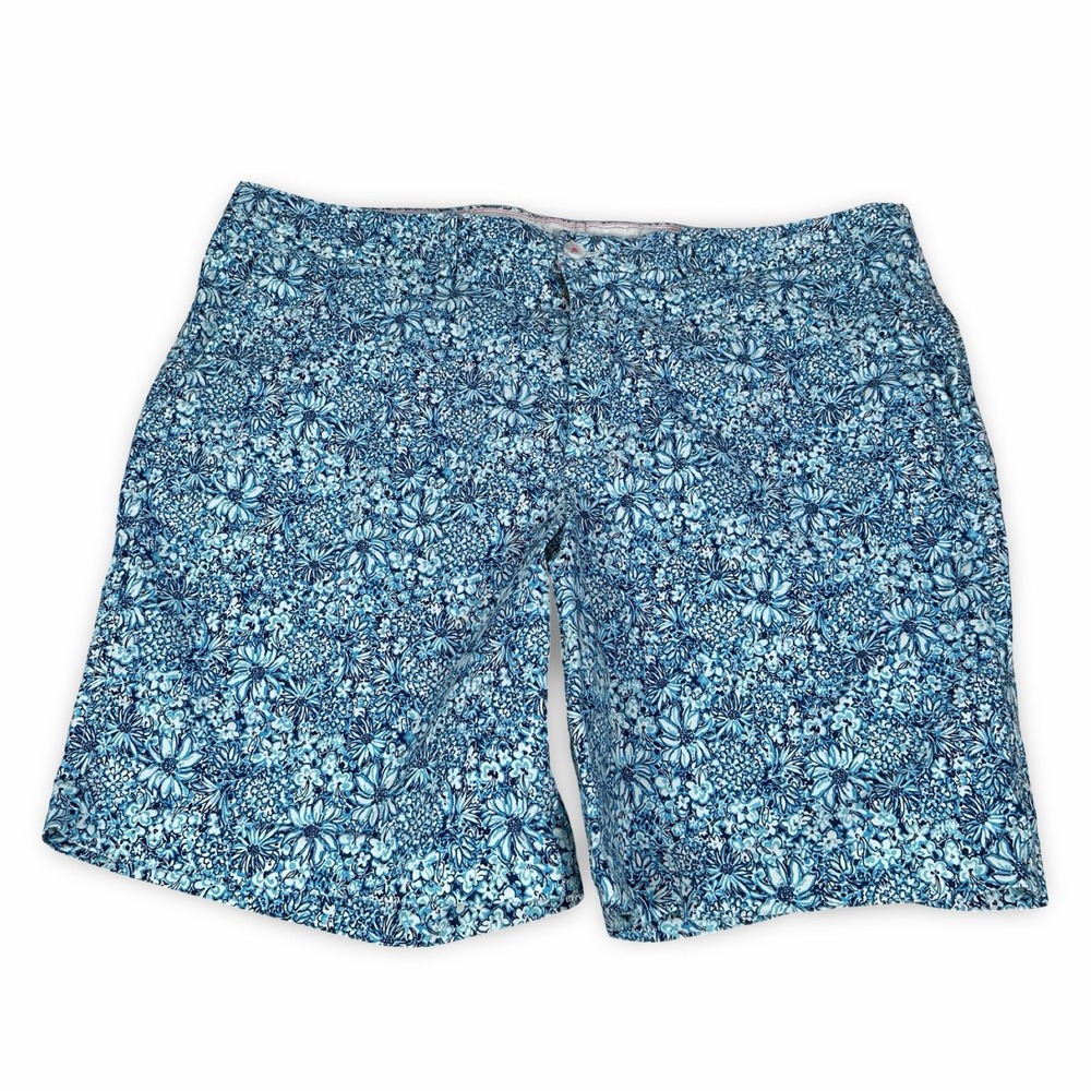 Lilly Pulitzer Mens Beaumont Floral Shorts Blue White Cotton Stretch Size 42
